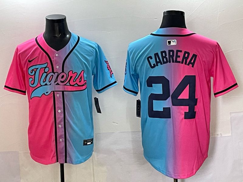 Men 2025 Detroit Tigers 24 Cabrera Blue pink Game Nike MLB Jersey style 01
